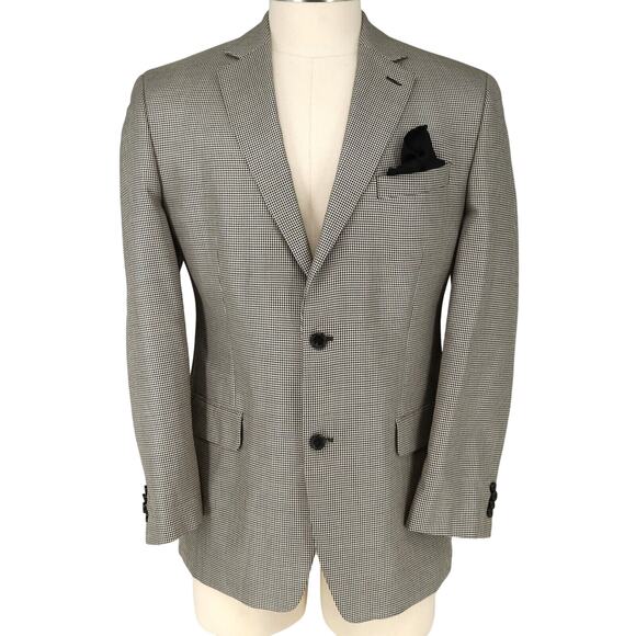 Michael Kors Sport Coat Mens 42R Beige Silk Wool Houndstooth Jacket Azzurro - Picture 1 of 13